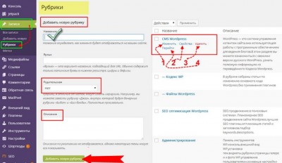 рубрики WordPress
