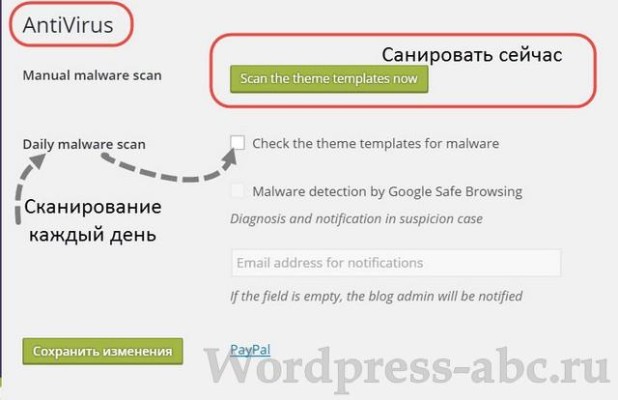 Найти и удалить вирус на WordPress плагином Antivirus