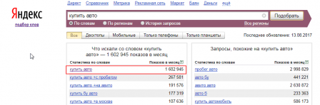 подбор слов Яндекс ВЧ запрос