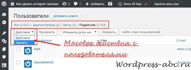 удаления пользователей в административной панели WordPress