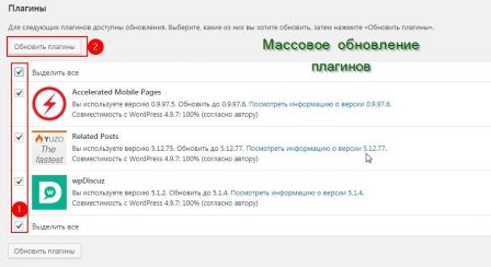 обновления плагинов из консоли сайта списком