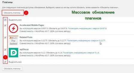 обновления плагинов из консоли сайта списком