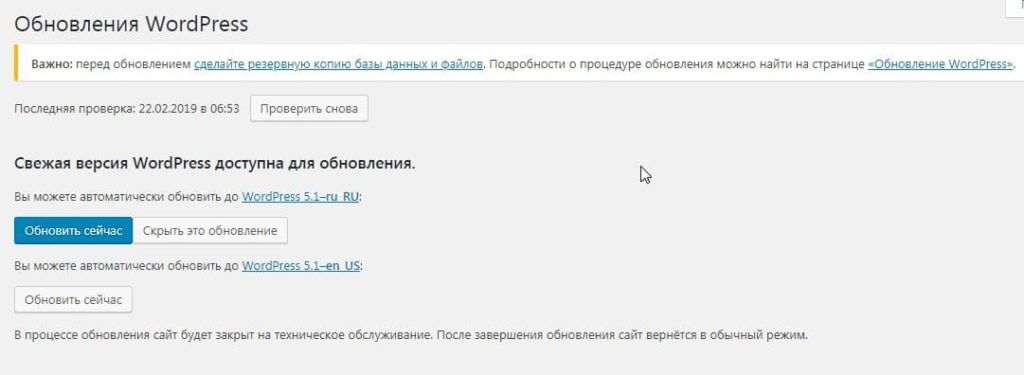 обновиться до WordPress 5.1