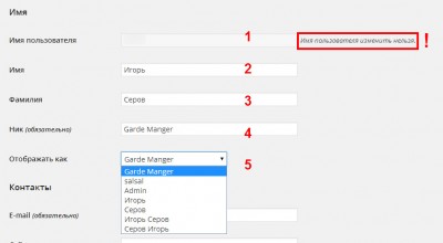  Смена имени пользователя WordPress