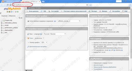 XAMPP панель phpmyadmin