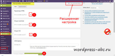 настройки плагина чтобы оптимизировать JS и CSS WordPress