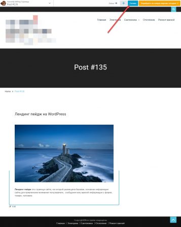 страница лендинг пейдж на WordPress готова