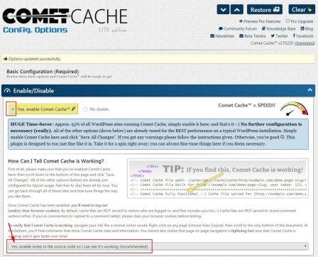 плагин кэширования WordPress откройте «Enable/Disable»